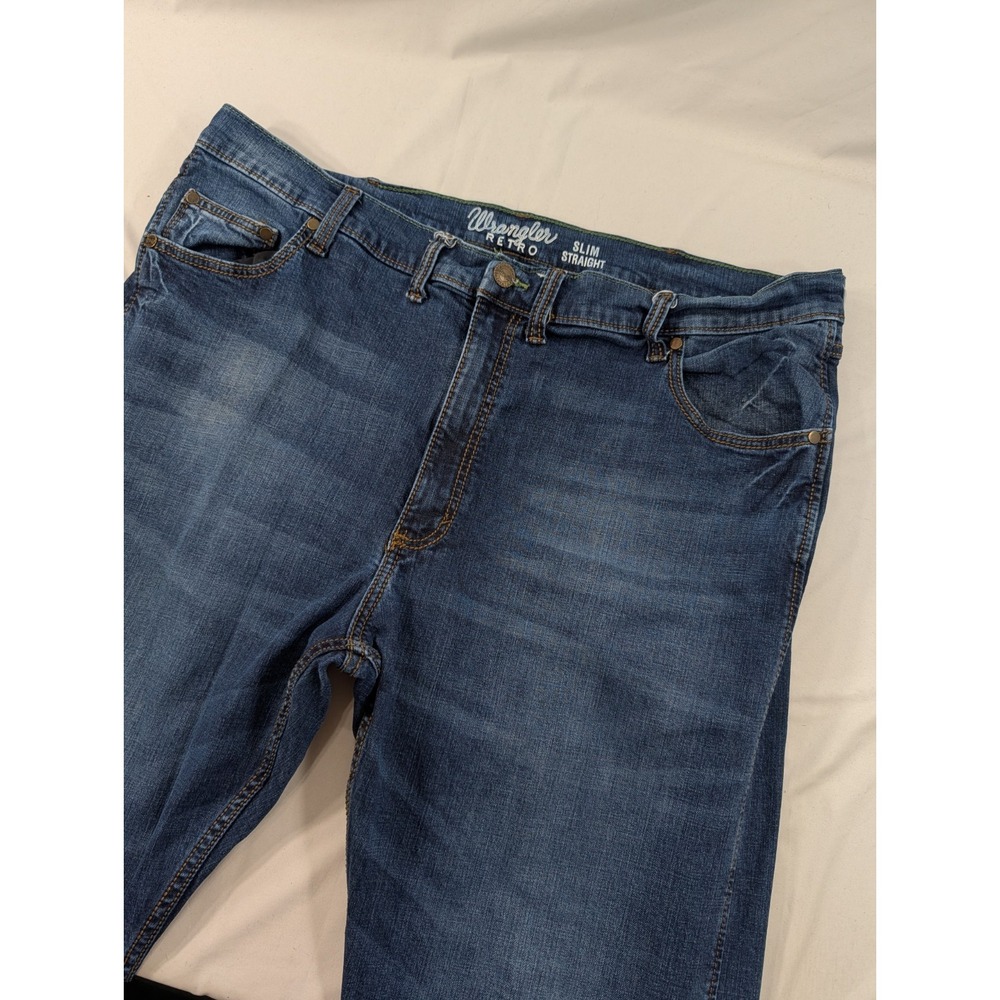 Wrangler Men's Retro Slim Fit Straight Leg Jeans Big 44x33 (44*34 Tag) Dark